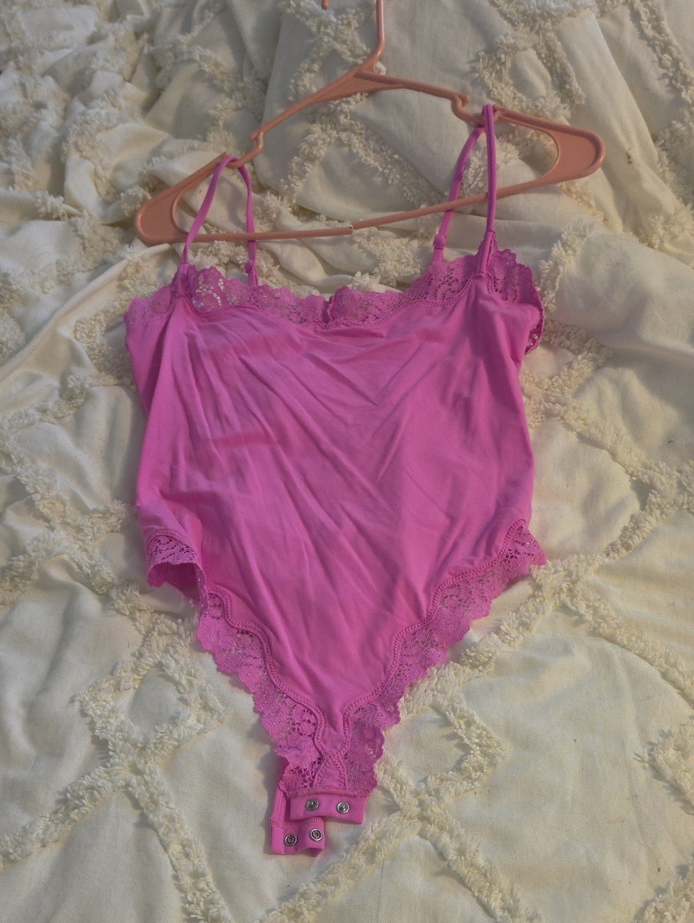 SKIMS Bright Pink Lace-Trim Bodysuit